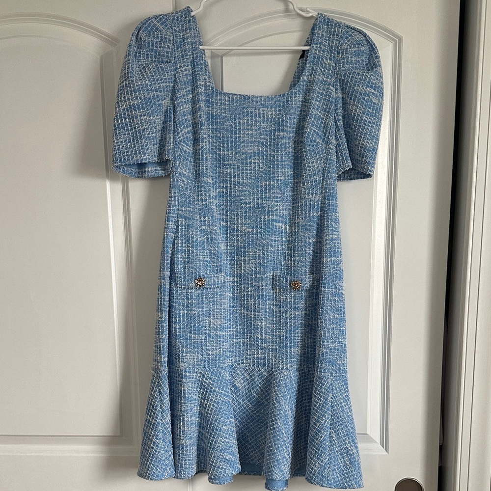 Elegant Blue Tweed Dress